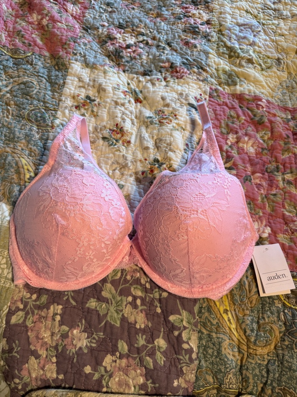 Auden Push Up Plunge Light Pink Lace Underwire Bra 34DD